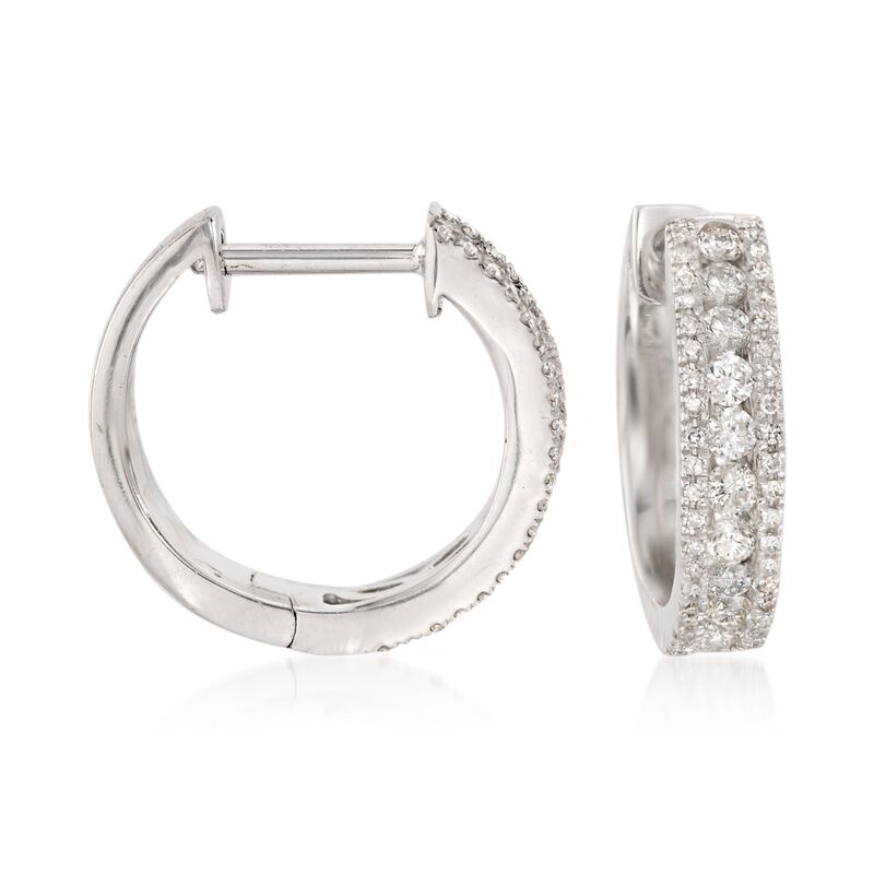 .50 ct. t.w. Diamond Huggie Hoop Earrings in 14kt White Gold. 1/2&quot; image number 0