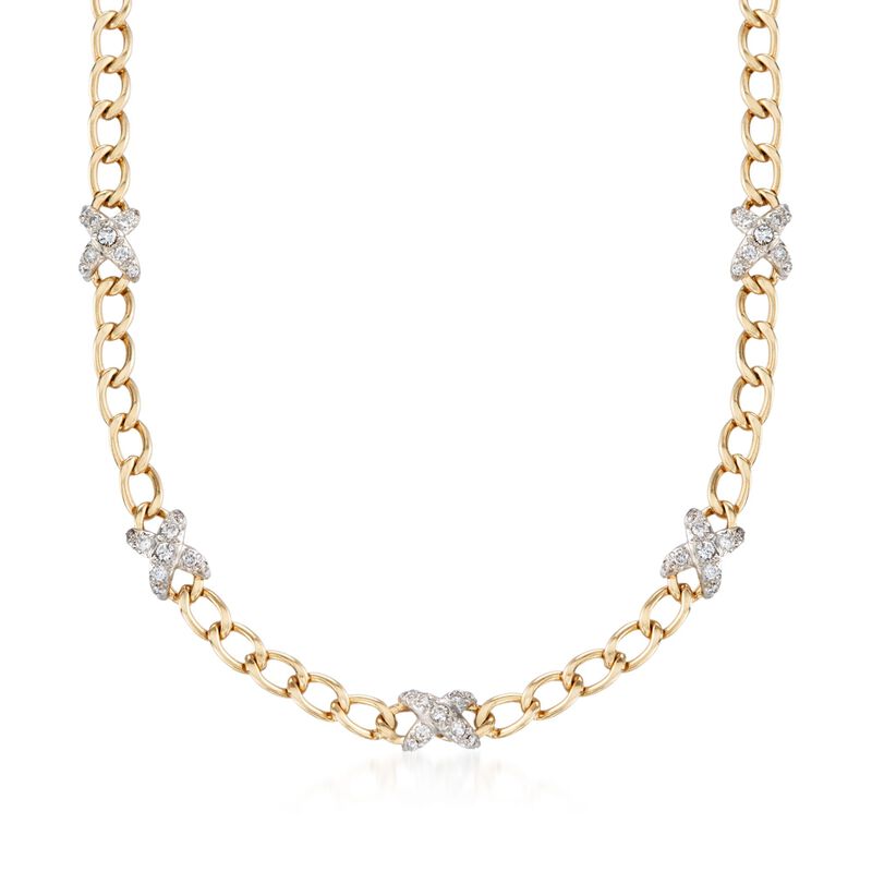 C. 1980 Vintage Hammerman Brothers 2.00 ct. t.w. Diamond X Curb Link Necklace in 14kt Yellow Gold image number 0