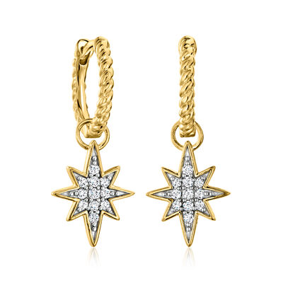 18kt Gold Over Sterling Hoop Earrings with Removable .20 ct. t.w. Diamond Star Drops