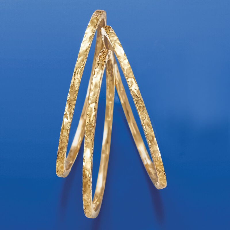 Italian 18kt Gold Over Sterling Jewelry Set: Three Hammered Bangle Bracelets image number 3