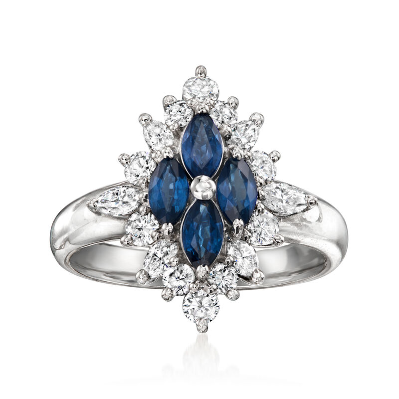 C. 2000 Vintage .77 ct. t.w. Sapphire and .80 ct. t.w. Diamond Ring in Platinum. Size 6 image number 0