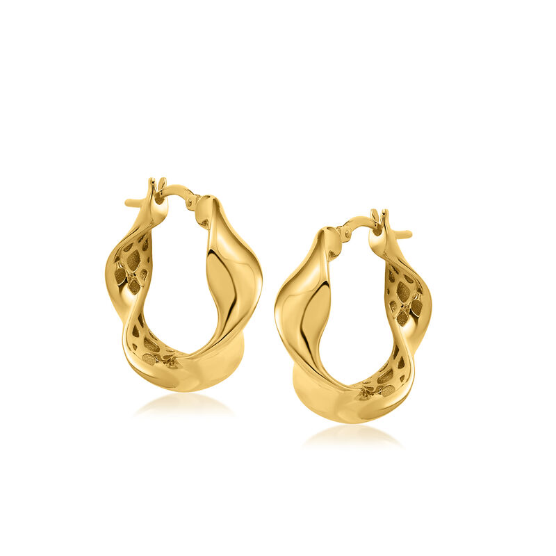 Italian 14kt Yellow Gold Twisted Hoop Earrings. 3/4" image number 1