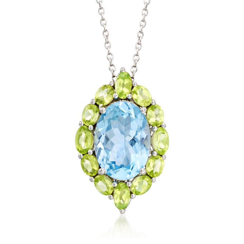 6.25 Carat Sky Blue Topaz and 2.00 ct. t.w. Peridot Pendant Necklace in Sterling Silver. 18&quot; image number 0