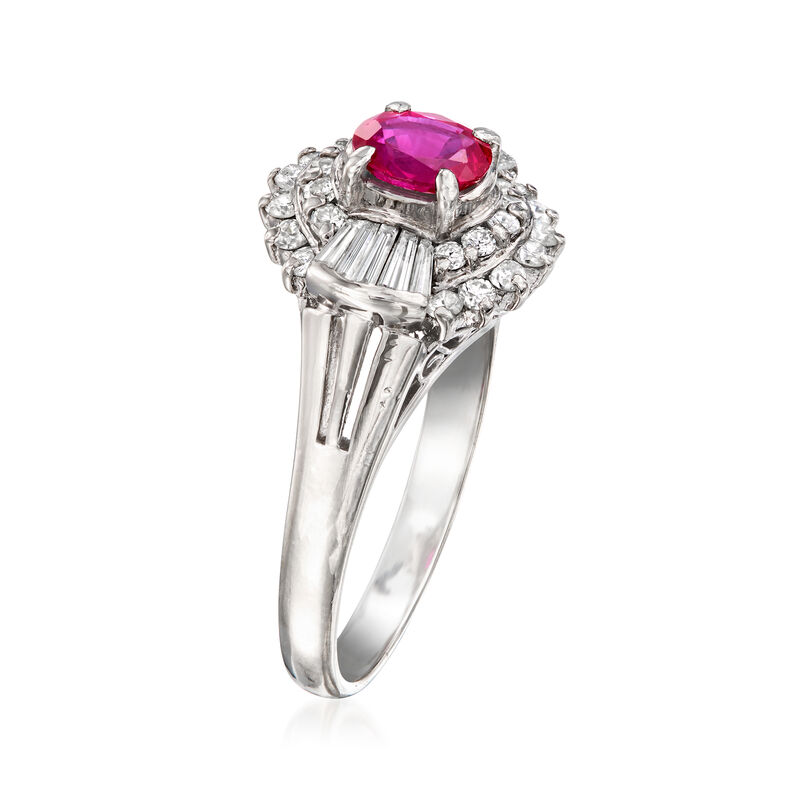 C. 2000 Vintage .58 Carat Ruby Ring with .54 ct. t.w. Diamonds in Platinum. Size 5.25 image number 2