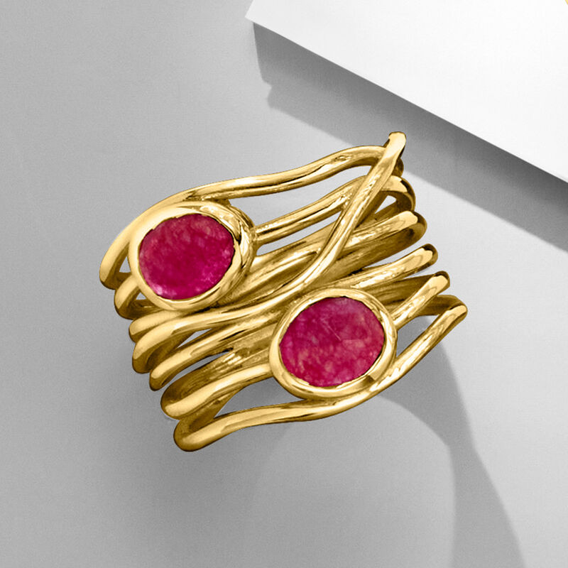 1.40 ct. t.w. Pink Quartz Highway Ring in 18kt Gold Over Sterling image number 4