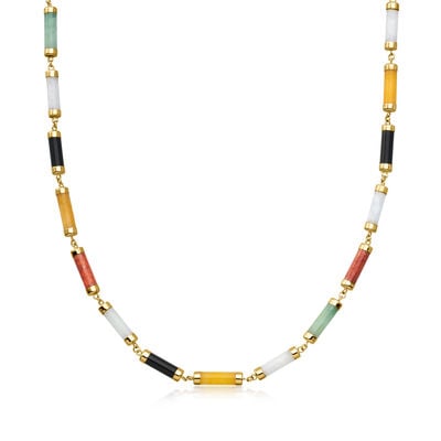 C. 1980 Vintage Multicolored Jade Necklace in 14kt Yellow Gold