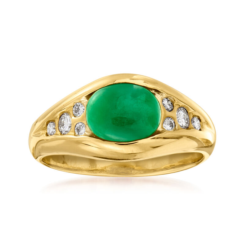 C. 1980 Vintage Jade and .25 ct. t.w. Diamond Ring in 18kt Yellow Gold image number 0
