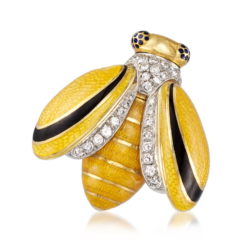 C. 1980 Vintage Diamond and Enamel Bee Pin in 18kt Yellow Gold image number 0