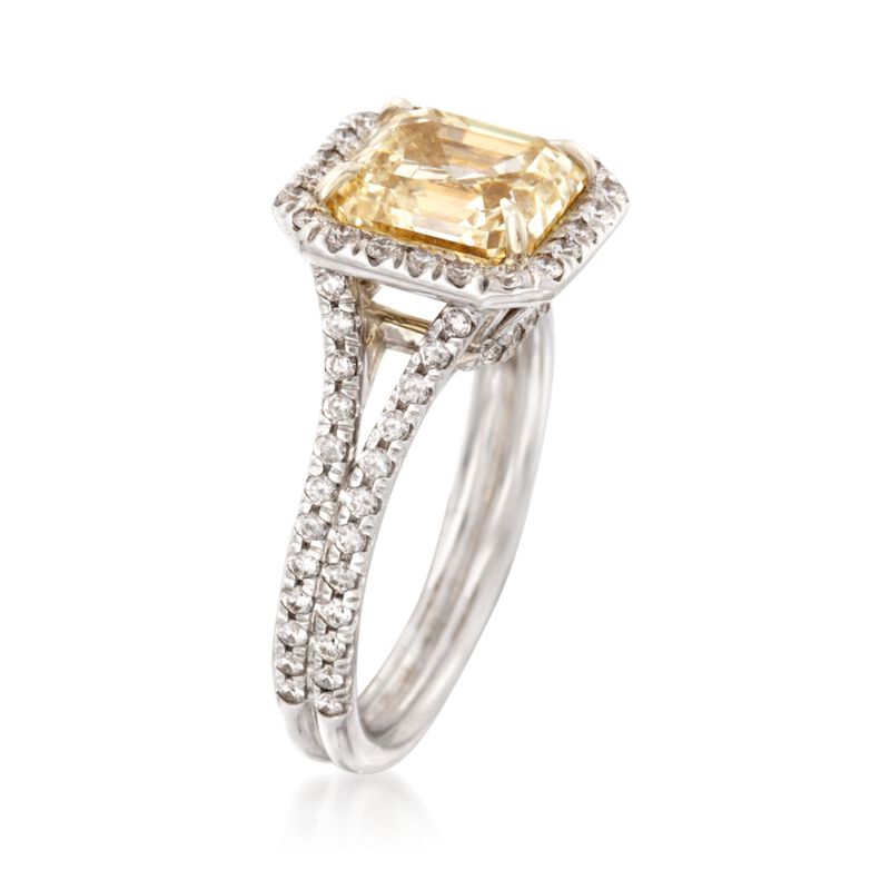 4.15 ct. t.w. Fancy Light Yellow and White Diamond Engagement Ring in 18kt White Gold image number 2