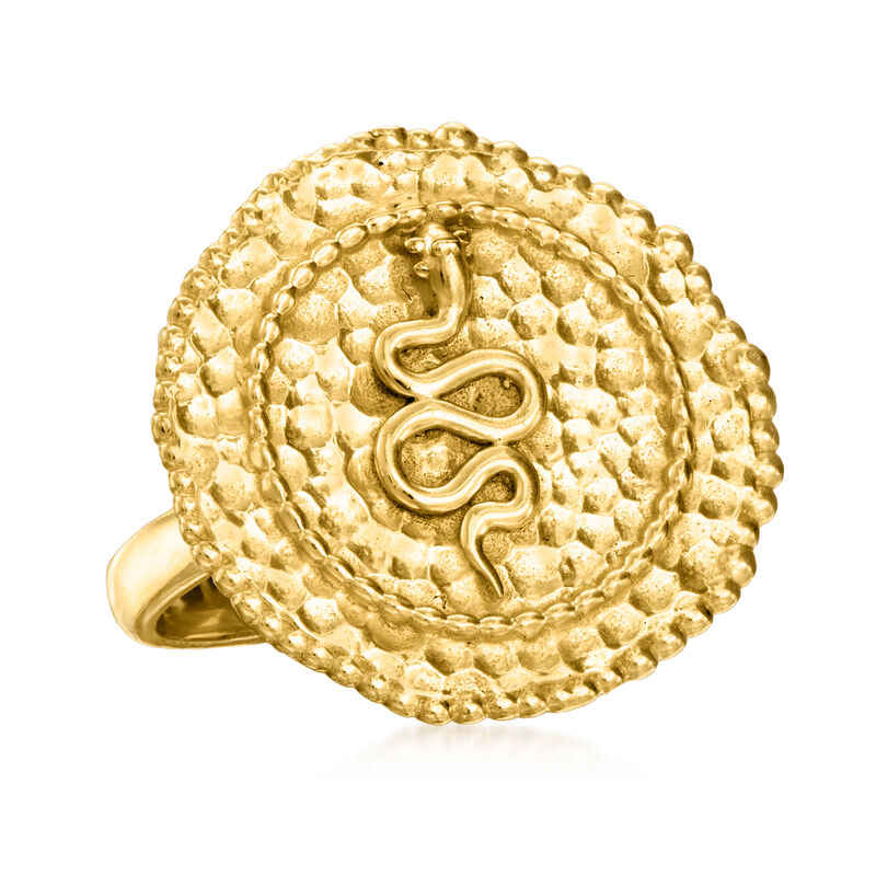 18kt Gold Over Sterling Textured and Polished Snake Medallion Ring image number 3