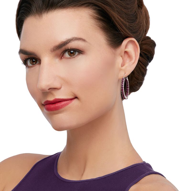 6.50 ct. t.w. Ruby Inside-Outside Hoop Earrings in Sterling Silver. 1 3/8&quot; image number 1