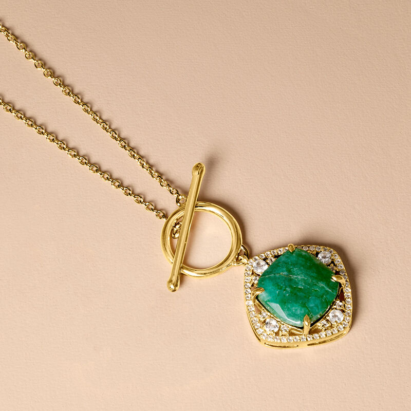6.50 Carat Emerald and .70 ct. t.w. White Topaz Toggle Necklace in 18kt Gold Over Sterling image number 2