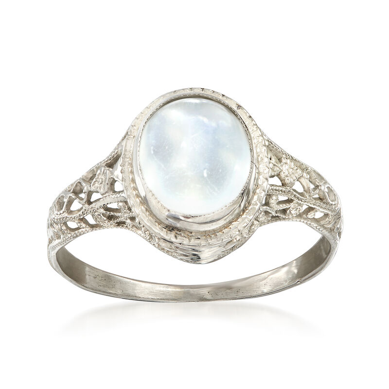 C. 1950 Vintage 10x7mm Moonstone Ring in 14kt White Gold image number 0