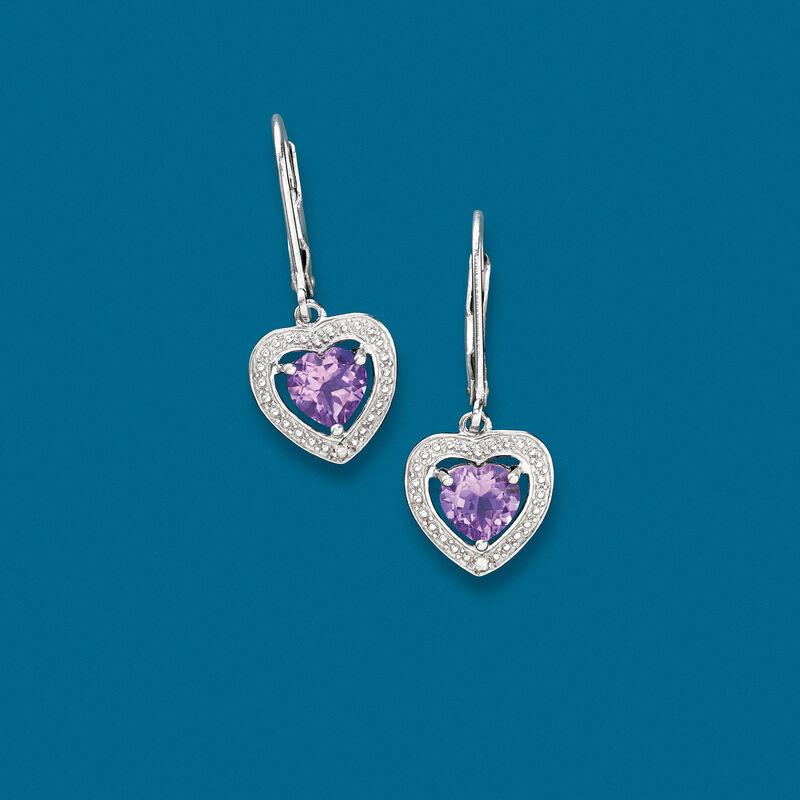1.10 ct. t.w. Amethyst Heart Drop Earrings with Diamond Accents in Sterling Silver  image number 2