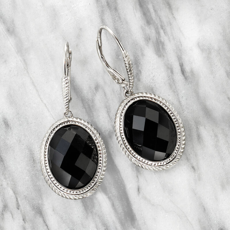 Black Onyx Drop Earrings in Sterling Silver image number 2