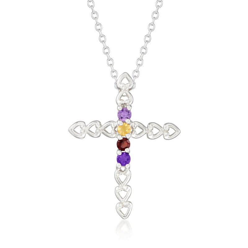 Personalized Cross Pendant Necklace in 14kt Gold - 3 to 7 Birthstones image number 2