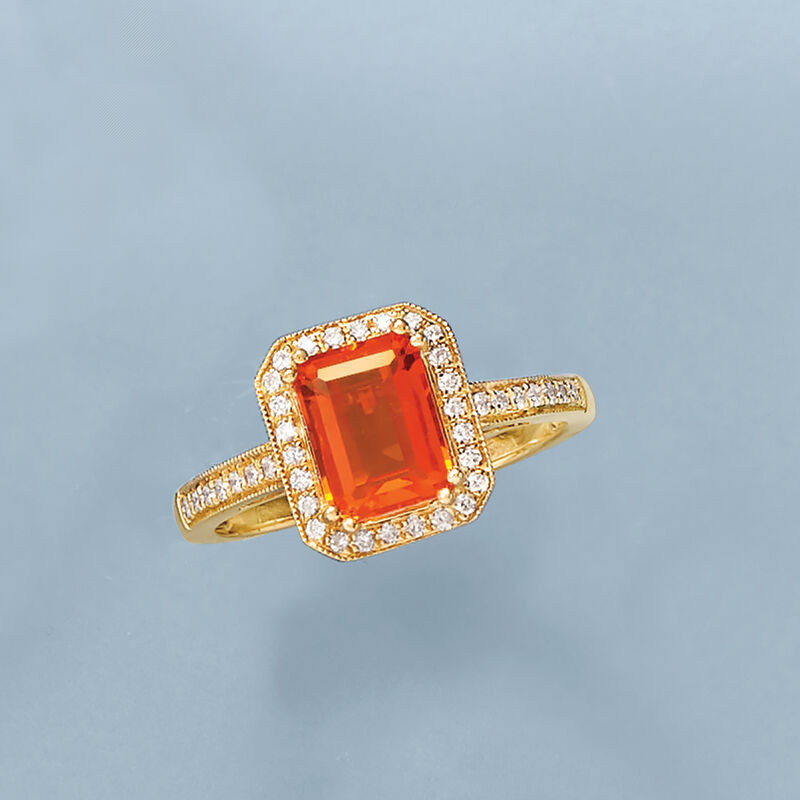 Fire Opal and .21 ct. t.w. Diamond Ring in 14kt Yellow Gold image number 3