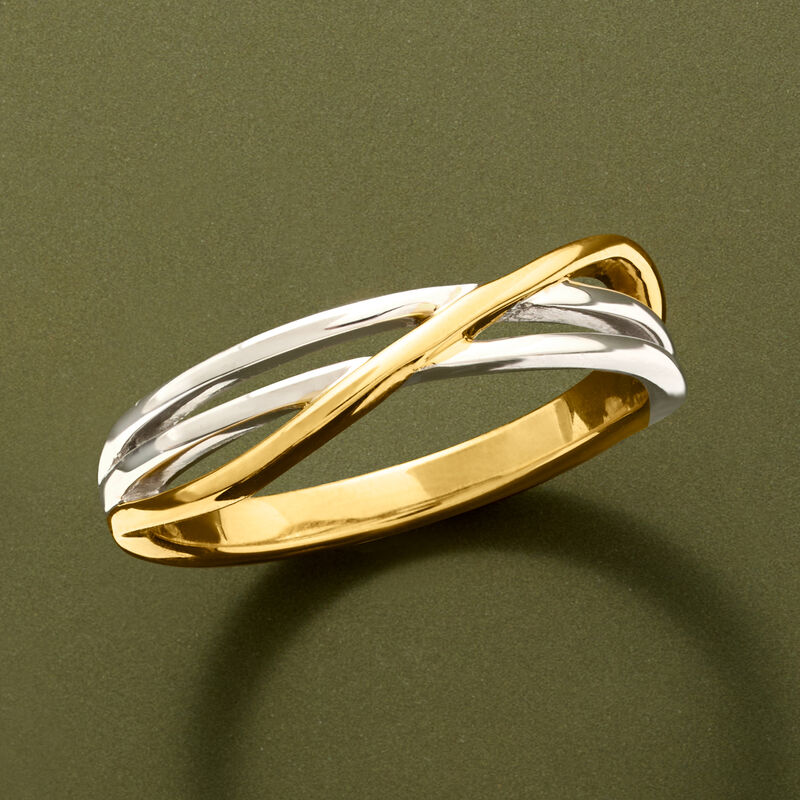 18kt Gold Over Sterling and Sterling Silver Crisscross Ring image number 3