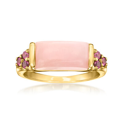 Pink Opal and .20 ct. t.w. Rhodolite Garnet Ring in 18kt Gold Over Sterling