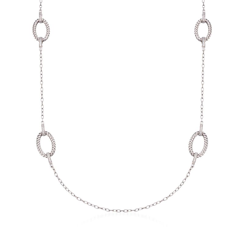 Charles Garnier &quot;Ravello&quot; 1.60 ct. t.w. CZ Station Necklace in Sterling Silver. 40&quot; image number 1