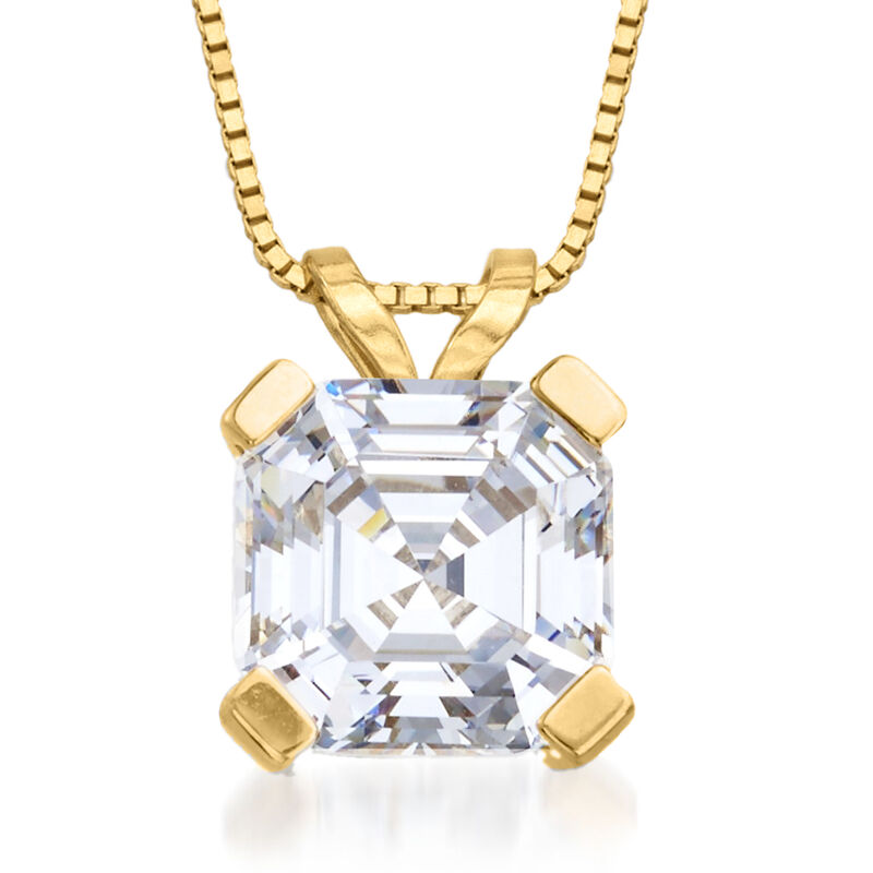 2.50 Carat Asscher-Cut CZ Solitaire Necklace in 14kt Yellow Gold image number 0