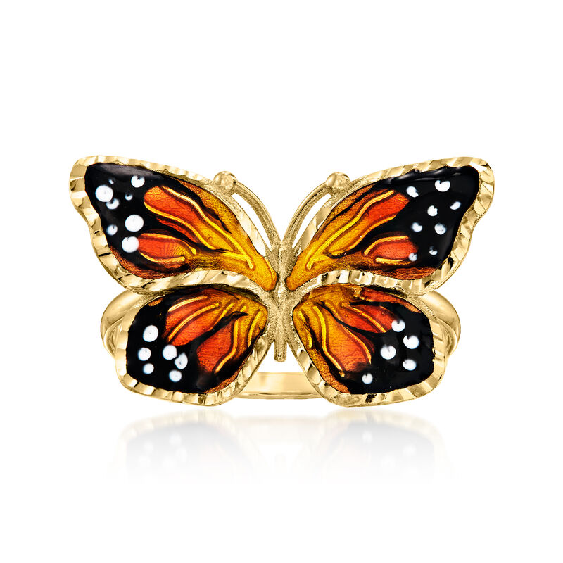 Italian Multicolored Enamel Butterfly Ring in 18kt Yellow Gold image number 0