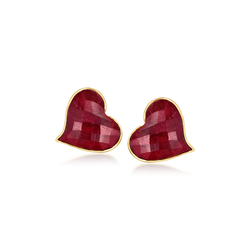 25.00 ct. t.w. Ruby Heart Earrings in 18kt Gold Over Sterling image number 0