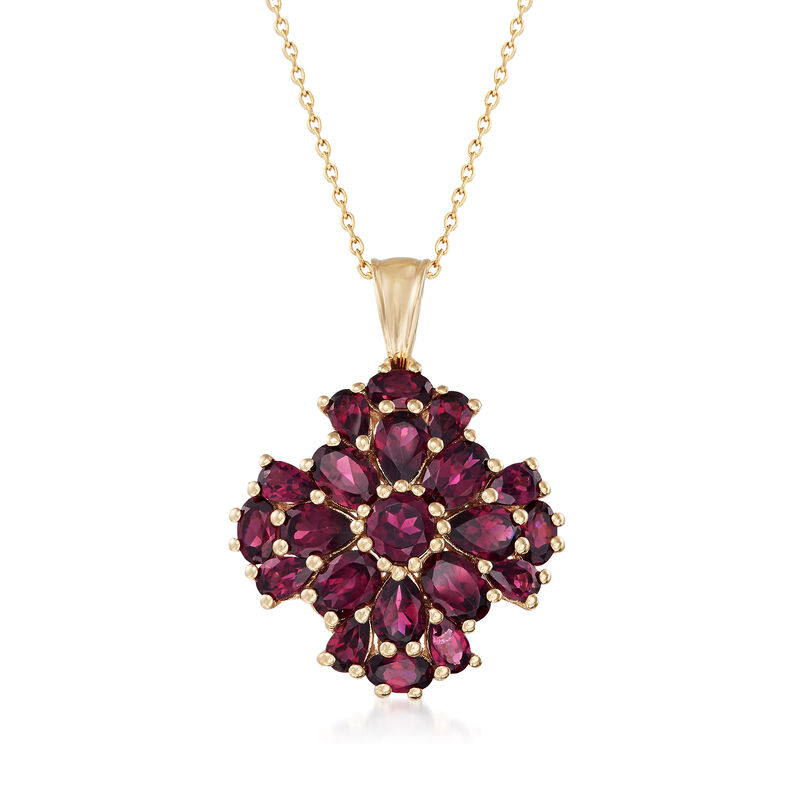 7.70 ct. t.w. Rhodolite Garnet Cluster Pendant Necklace in 18kt Gold Over Sterling. 18&quot; image number 1