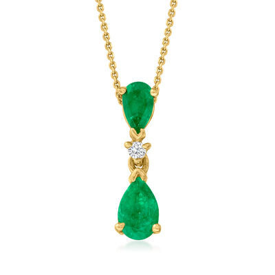 .60 ct. t.w. Emerald Pendant Necklace with Single Diamond in 14kt Yellow Gold