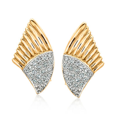 C. 1980 Vintage 1.10 ct. t.w. Diamond Wing Earrings in 14kt Yellow Gold