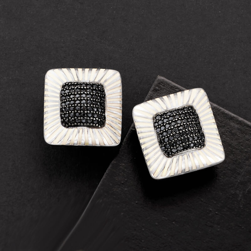 1.30 ct. t.w. Black Spinel and White Enamel Earrings in Sterling Silver image number 3