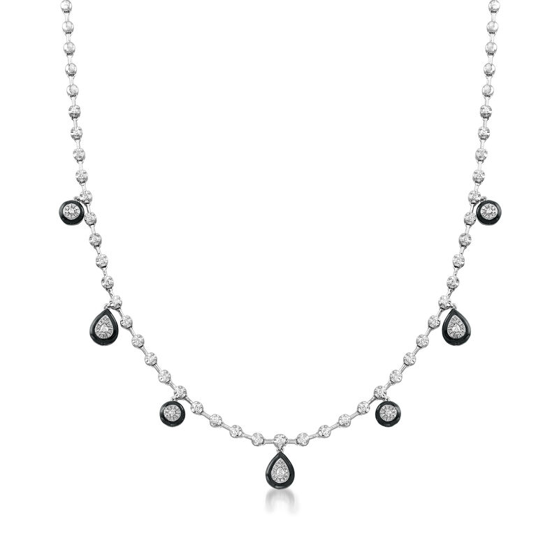 .90 ct. t.w. Diamond Teardrop Necklace with Black Enamel in 18kt White Gold image number 0