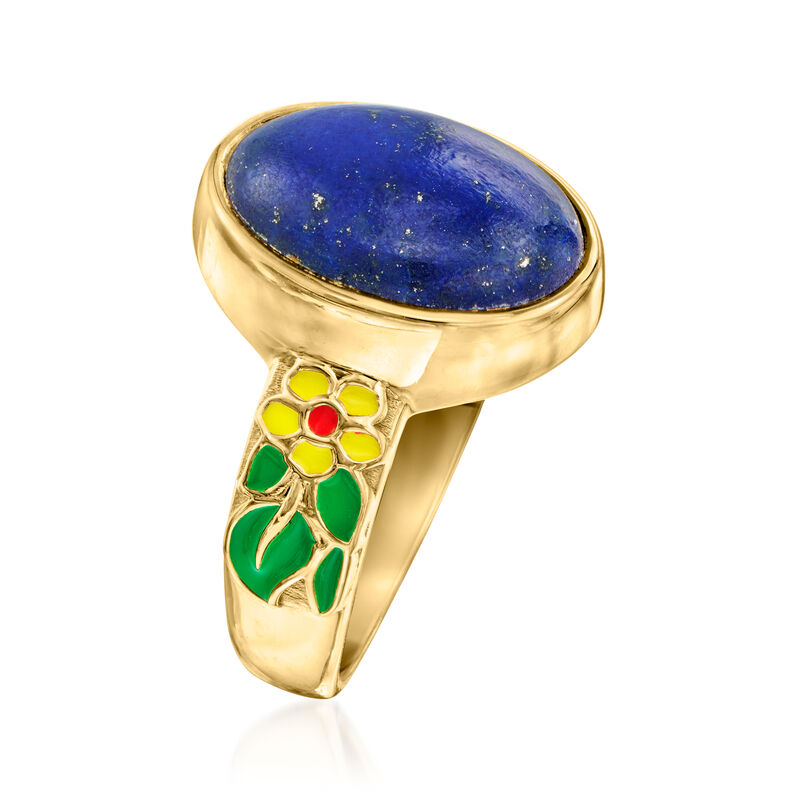 Lapis and Multicolored Enamel Floral Ring in 18kt Gold Over Sterling image number 2