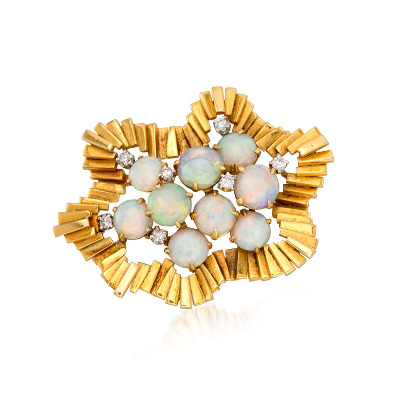 C.1990 Vintage Opal and .35 ct. t.w. Diamond Pin in 18kt Yellow Gold  image number 0