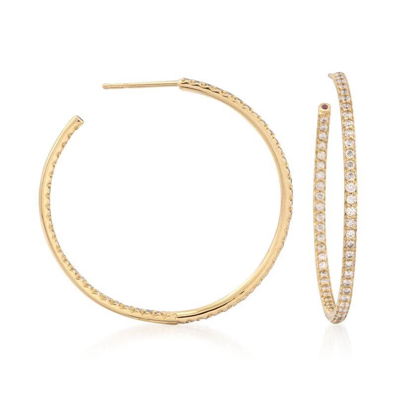 Roberto Coin 1.10 ct. t.w. Diamond Inside-Outside Hoop Earrings in 18kt Yellow Gold. 1 3/8&quot; image number 0