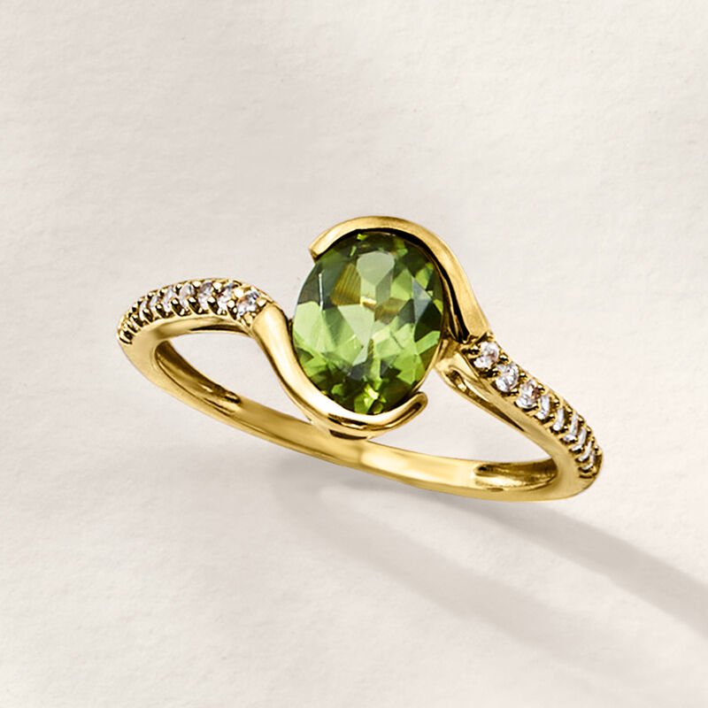 1.20 Carat Peridot Ring with .16 ct. t.w. Lab-Grown Diamonds in 14kt Yellow Gold image number 3