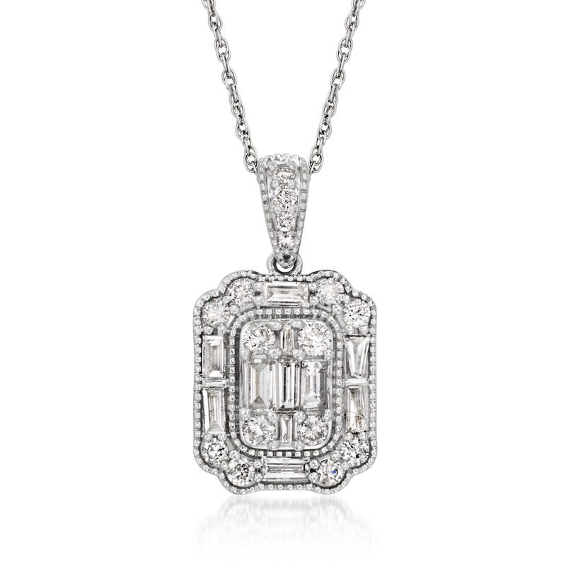 C. 1990 Vintage 1.30 ct. t.w. Diamond Cluster Pendant Necklace in 14kt White Gold. 16" image number 0