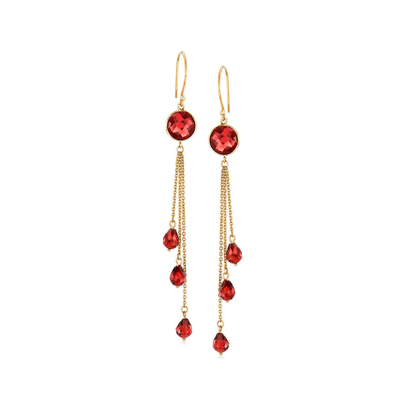 8.35 ct. t.w. Garnet Tassel Drop Earrings in 14kt Yellow Gold image number 0