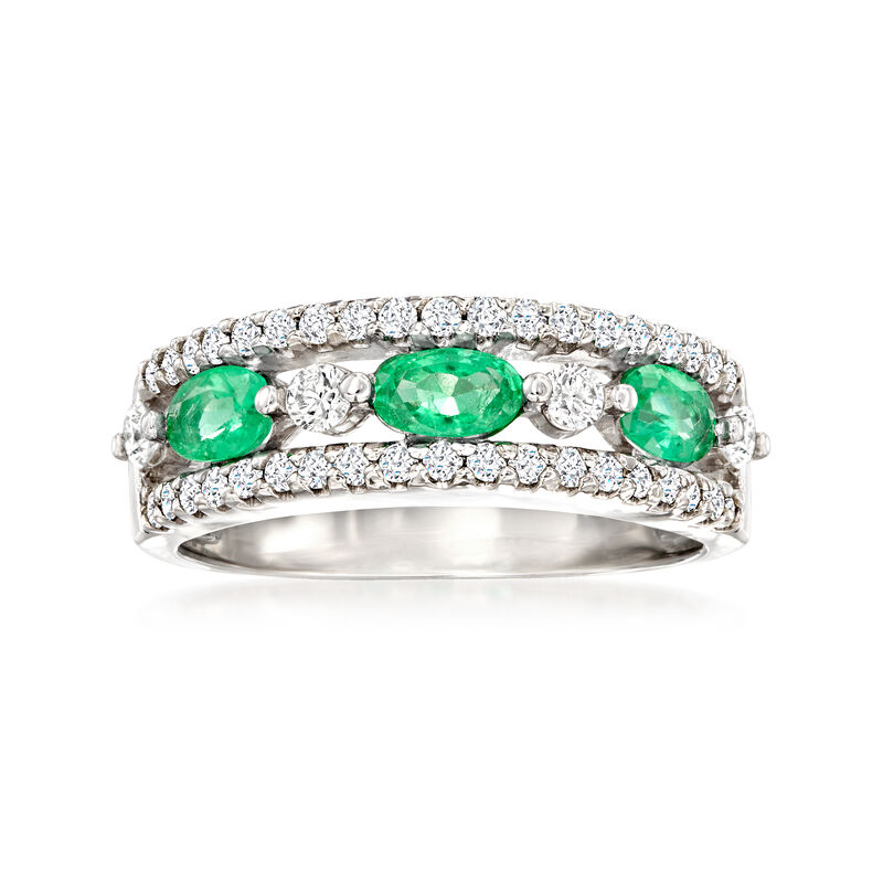 .70 ct. t.w. Emerald and .52 ct. t.w. Diamond Ring in 14kt White Gold. Size 8 image number 0