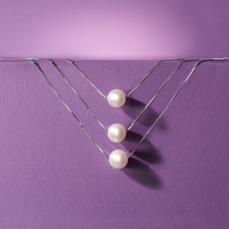 9-9.5mm Cultured Pearl Three-Strand Layered Necklace in Sterling Silver image number 4