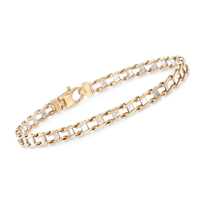 Men's 14kt Two-Tone Gold Railroad Link Bracelet. 8.5&quot; image number 0