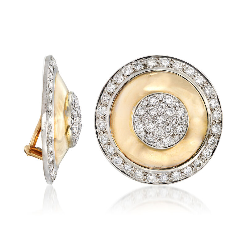C. 1980 Vintage 4.00 ct. t.w. Diamond Shield Clip-On Earrings in 14kt Yellow Gold image number 2