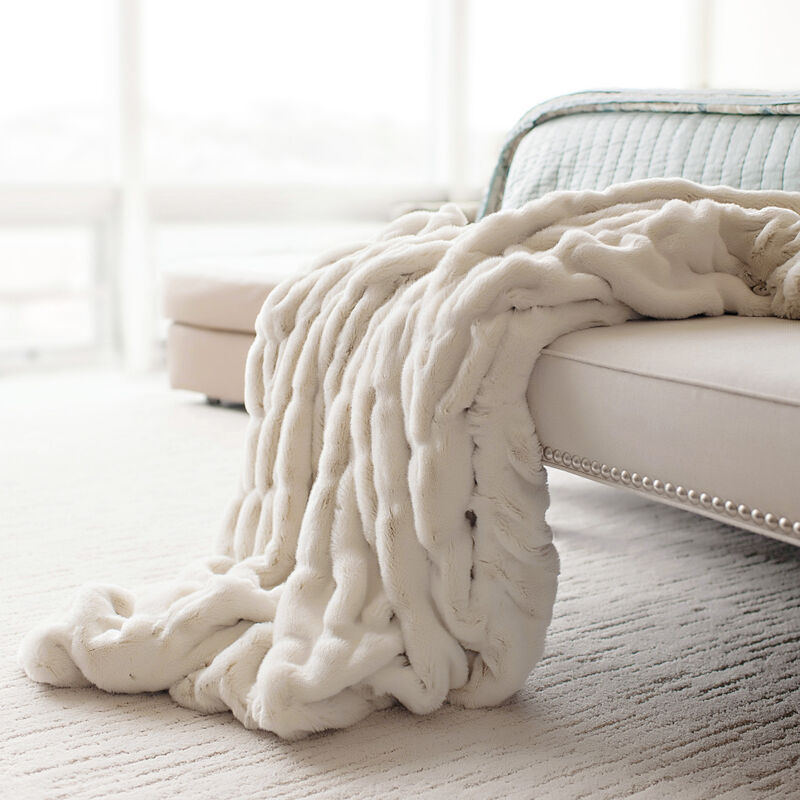Couture Collection Ivory Mink Faux Fur Throw Blanket image number 1
