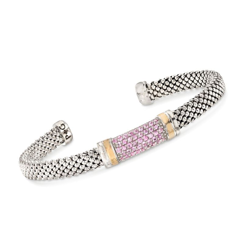 Phillip Gavriel &quot;Popcorn&quot; .84 ct. t.w. Pink Sapphire Cuff Bracelet in Sterling Silver and 18kt Gold. 7.5&quot; image number 0