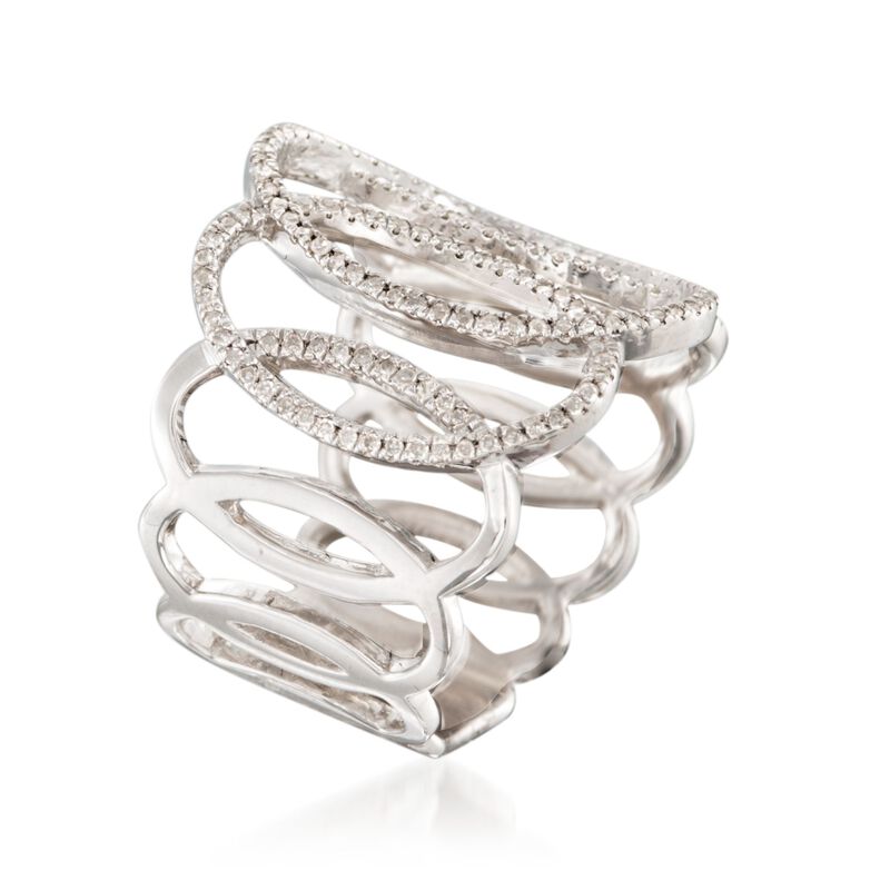 .33 ct. t.w. Diamond Open Ovals Ring in Sterling Silver image number 2