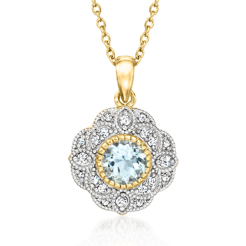 .70 Carat Aquamarine and .60 ct. t.w. White Topaz Pendant Necklace in 18kt Gold Over Sterling. 18&quot; image number 1