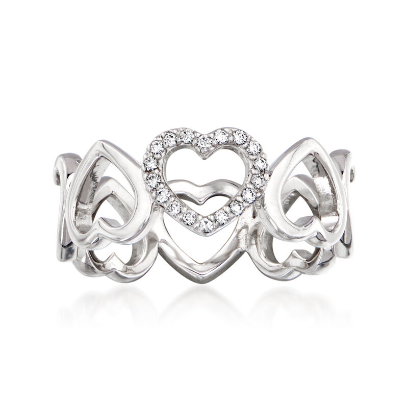 C. 1990 Vintage Tiffany Jewelry .10 ct. t.w. Diamond Heart Ring in 18kt White Gold. Size 6 image number 0