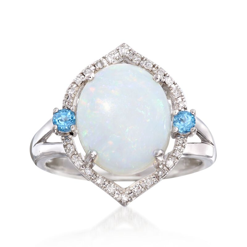 12x10mm Opal and 2.00 ct. t.w. Blue Topaz Ring with Diamonds in Sterling Silver image number 0
