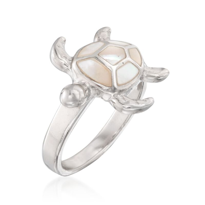 Mother-of-Pearl Sea Turtle Ring in Sterling Silver image number 1