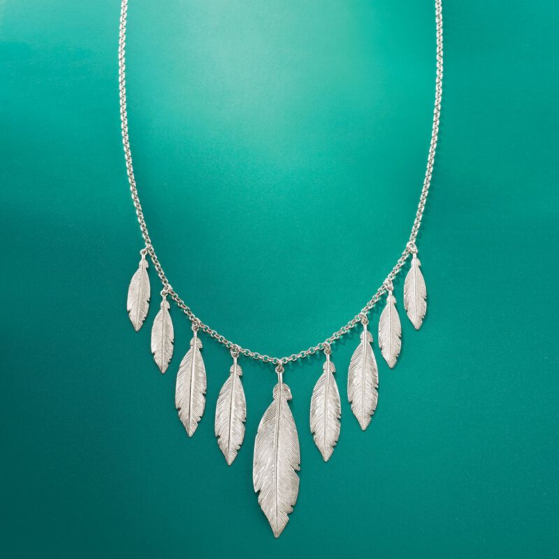 Italian Sterling Silver Feather Fringe Necklace image number 2